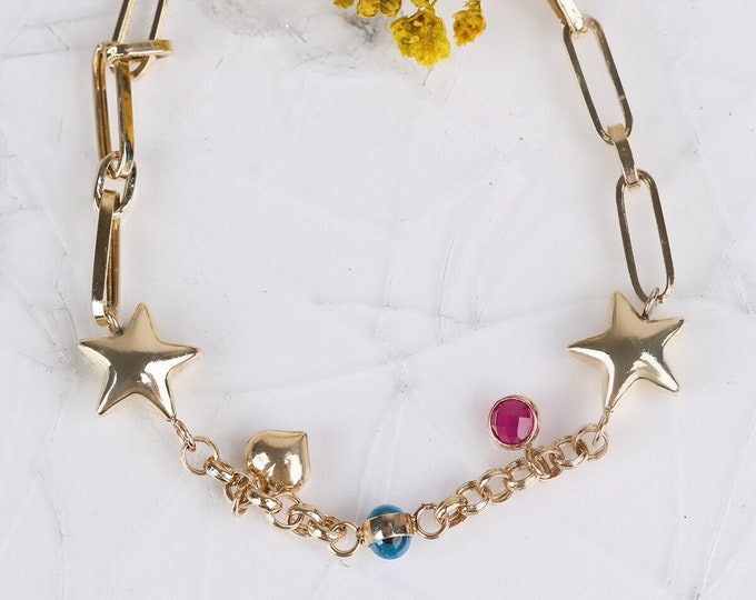 14K Gold Chunky Star Bracelet