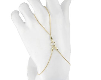 14K Real Gold Vintage Hand Chain Bracelet -Slave Bracelet for Women -Boho Finger Hand Bracelet - Trendy Hand Chain- Mother's Day Gift