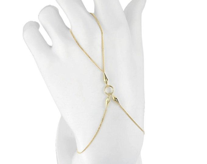 14K Real Gold Vintage Hand Chain Bracelet
