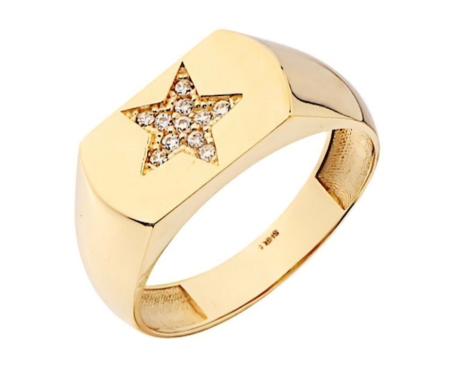 14K Gold Star Signet Ring