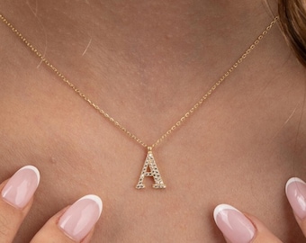 14K Gold Cz Initial Necklace