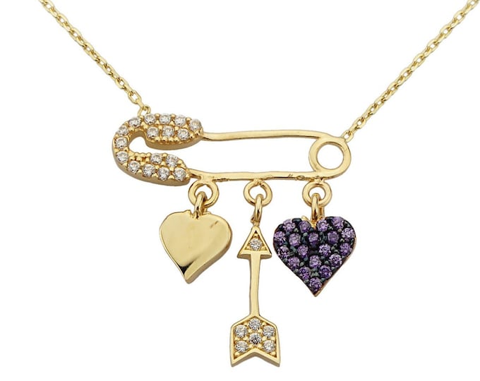 14K Gold Safety Pin Necklace