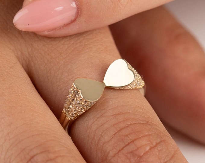 Personalized Gold Double Heart Ring W/Initials
