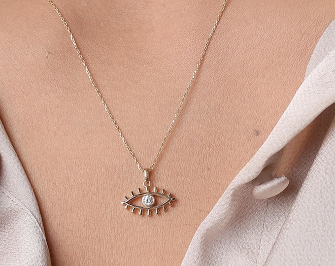 Dainty Cz Evil Eye Lash Necklace