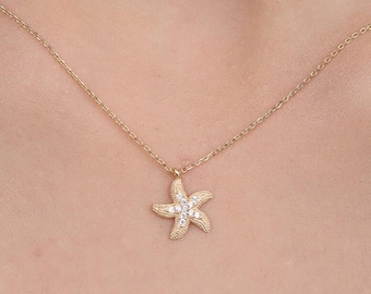 14K Gold Starfish Charm Necklace