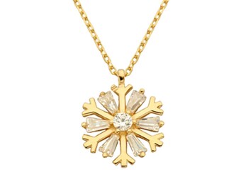 14K Gold Cz Trapeze Snowflake Necklace