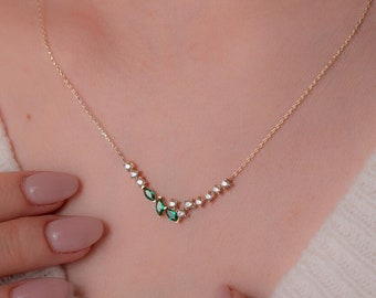 Emerald Cubic Zirconia Cluster Necklace