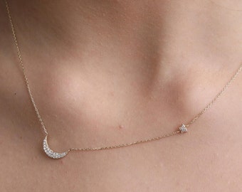 Sideways Moon and Star Necklace