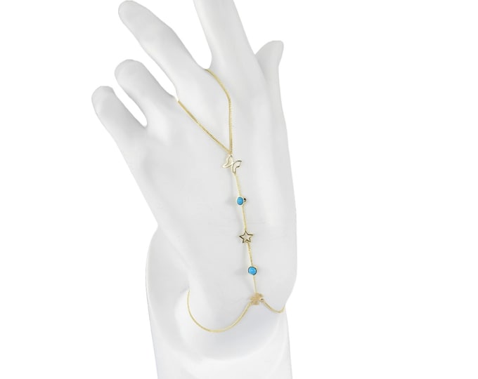 14K Gold Slave Bracelet W/Butterfly, Star, Snowflake