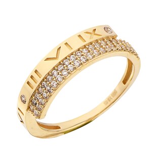 14K Gold Roman Numeral Ring- Cz Pave Roman Numeral Band Ring- Vintage Roman Numeral Ring Band - Anniversary Ring- Birthday Gift