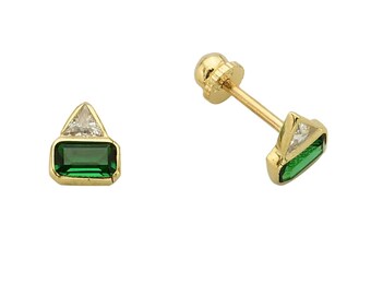 Emerald and Cz Trillion Stud Earrings
