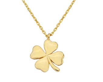 14K Solid Gold Clover Necklace