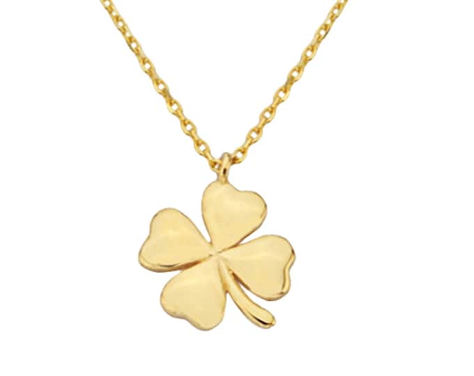 14K Solid Gold Clover Necklace
