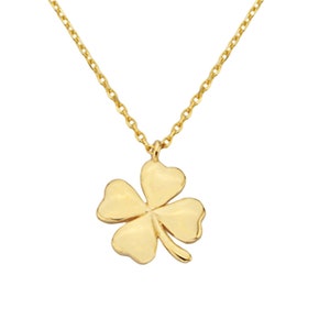 14K Solid Gold Clover Necklace: Lucky Shamrock Pendant