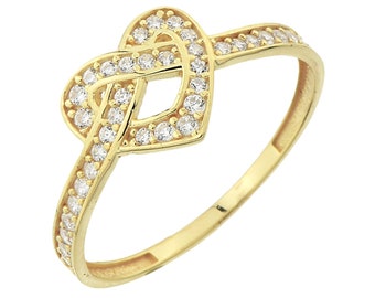 14K Gold Cz Heart Knot Ring