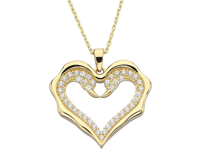 14K Gold Heart Shaped Two Swan Necklace