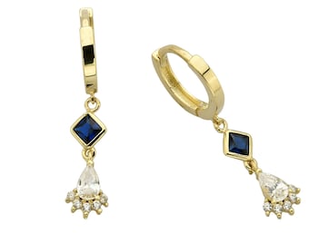 Pear-Shaped Drop Earrings- 14K Gold CZ Hoop Earrings- Birthstone Hoops Drop Cz Erarings- Wedding Earrings- Party Earrings- Birthday Gift