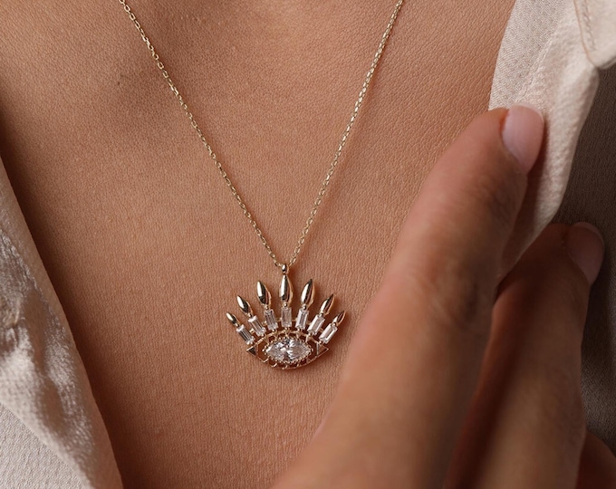 14K Gold Evil Eye with Lashes Necklace