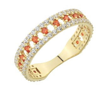 Orange Sapphire W/Cz Band Ring
