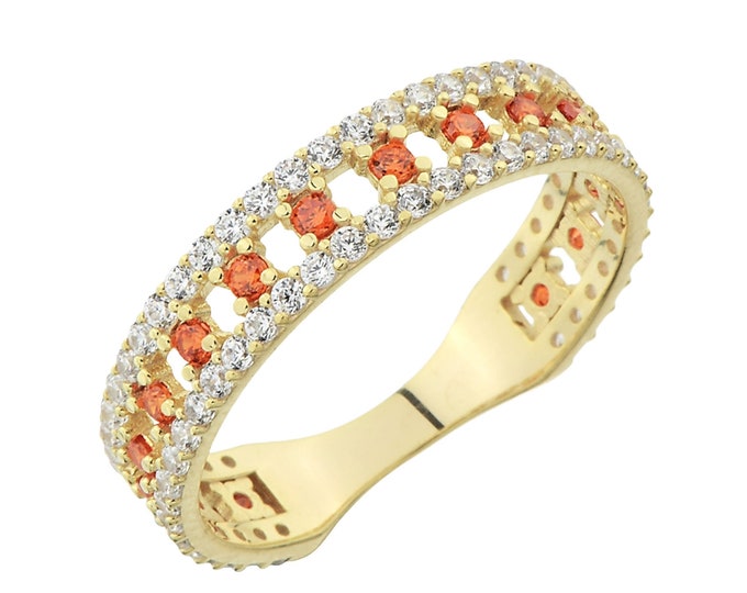 Orange Sapphire W/Cz Band Ring