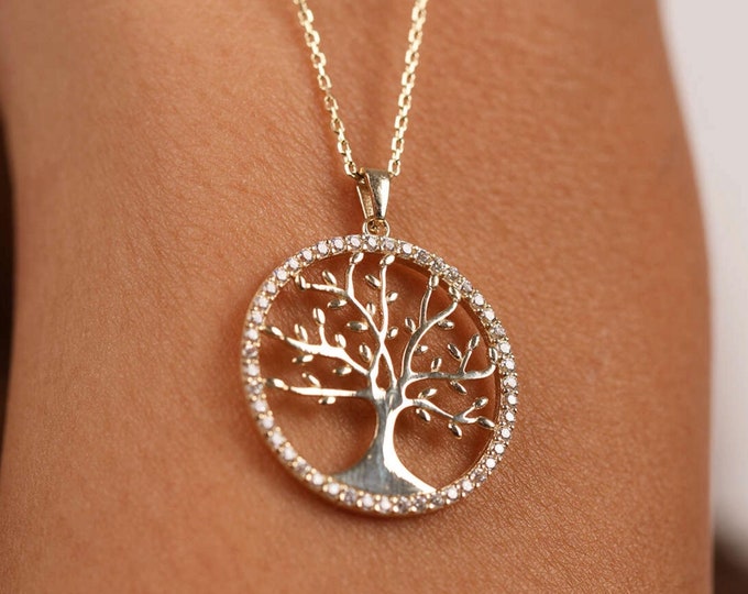 14K Solid Gold Tree Of Life Necklace