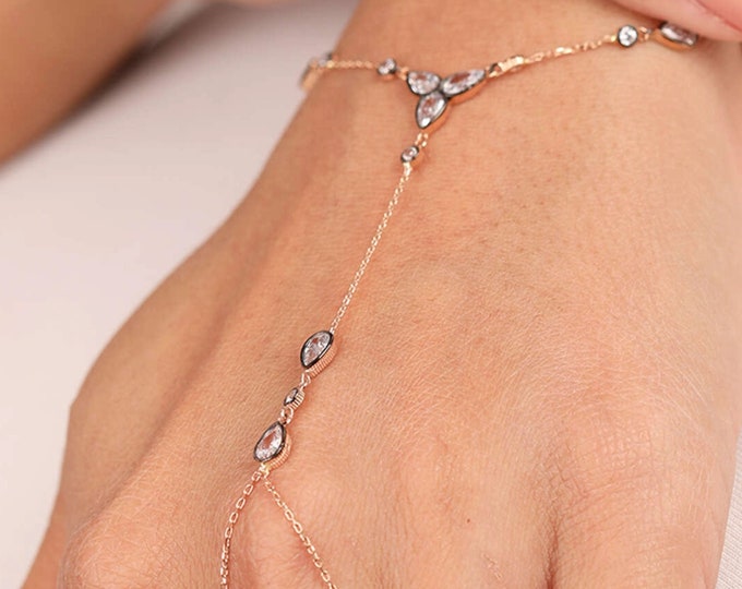 14K Solid Gold Hand Chain Bracelet
