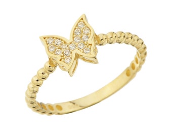 14K Real Gold Butterfly Ring-  Minimalist Cz Butterfly Ring - Butterfly Jewelry/ Anniversary Ring/ Butterfly Lover Gift- Mother's Day Gift