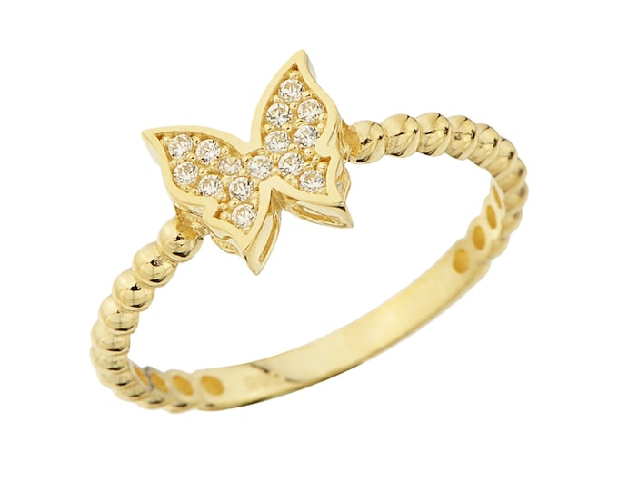14K Real Gold Butterfly Ring-  Minimalist Cz Butterfly Ring - Butterfly Jewelry/ Anniversary Ring/ Butterfly Lover Gift- Mother's Day Gift