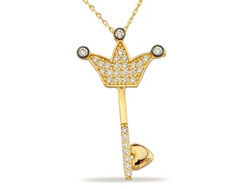Crown Princes Key Charm Necklace