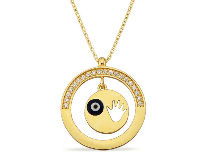 14K Gold Circle Baby Hand Necklace