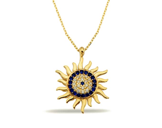 14K Solid Gold Sun Necklace
