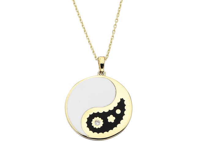 14K Solid Gold Enamel Yin Yang Pendant