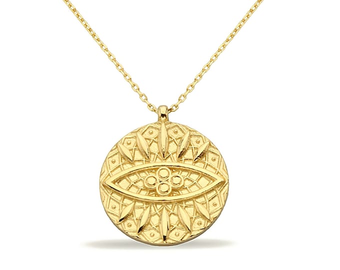 14K Gold Coin Evil Eye Necklace