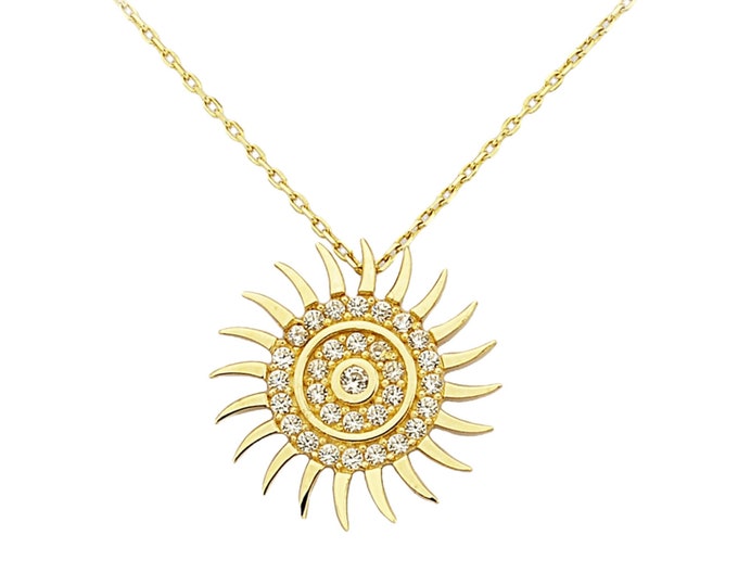 14K Gold Cz Sun Necklace