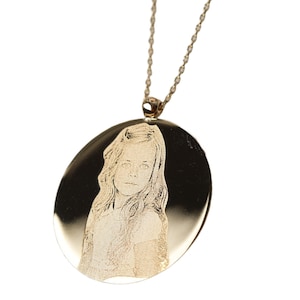 14K Solid Gold Engraving Photo Necklace- Round Personalized Engravable Picture Pendant  - Memorial Gift - Grandmother Gift-Mother's Day Gift