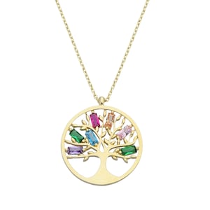 14K massief gouden kleurrijke stokbroden stamboomketting - veelkleurige hanger levensboom - verjaardagscadeau - verjaardagscadeau - kerstcadeau