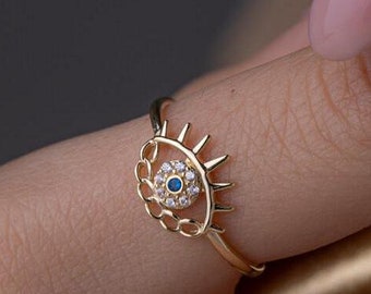 14K Real Gold Evil Eye Ring