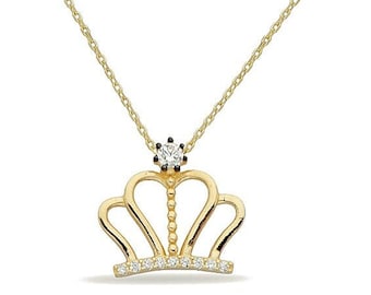 14K Gold Crown Necklace- Princess Crown Necklace W/ Cz -Elegant Queen Crown Pendant - Crown Jewelry- Birthday Gift- Mother's Day Gift