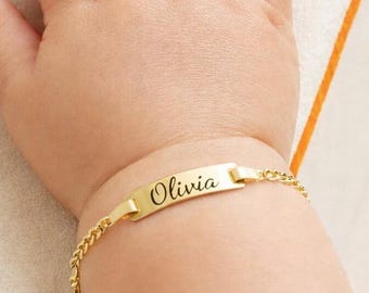 14K Gold Custom Engraved Infant Bracelet