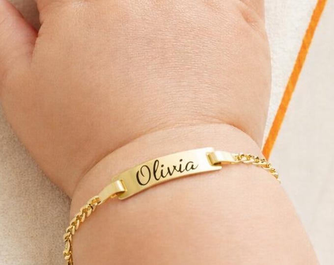 14K Gold Custom Engraved Infant Bracelet