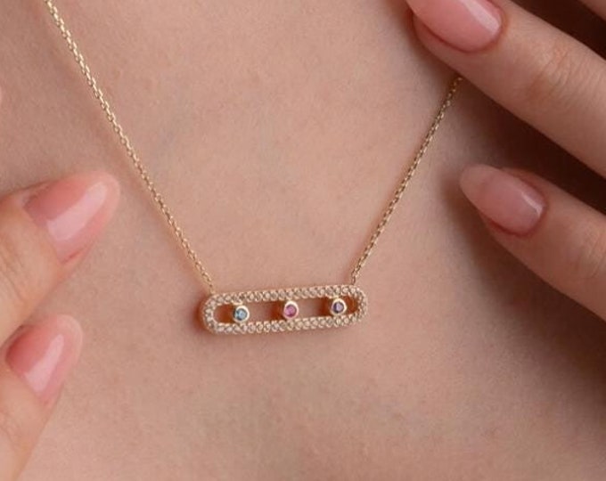 3 Birthstone Open Bar Necklace