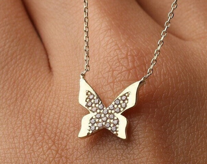 14K Solid Gold Butterfly Necklace