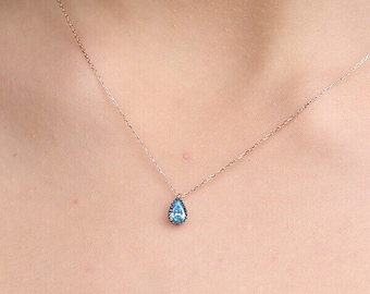 14K Gold Teardrop Aquamarine Necklace
