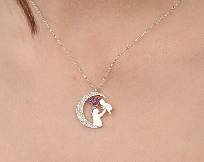 Half Moon Mom Hug Baby Necklace