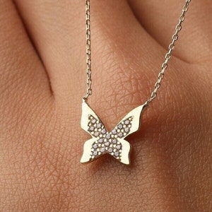 14K Gold Butterfly Necklace- Cz Butterfly Pendant- Butterfly Jewelry- Birthday Gift- Anniversary Gift- Butterfly Lover Gift- Christmas Gift