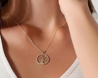 14K Solid Gold Tree Of Life Necklace