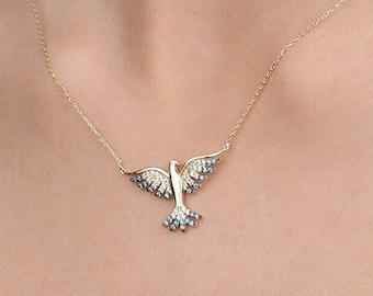 14K Solid Gold Vintage Bird Necklace