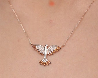 14K Solid Gold Citrine Bird Necklace