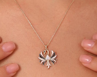14K Yellow Gold Cz Phoenix Necklace