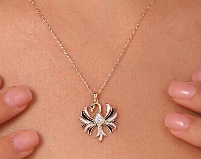 14K Yellow Gold Cz Phoenix Necklace